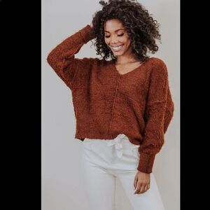 NWT Free People Icing V Pullover in Mocha Java Soft Boucle Sweater S